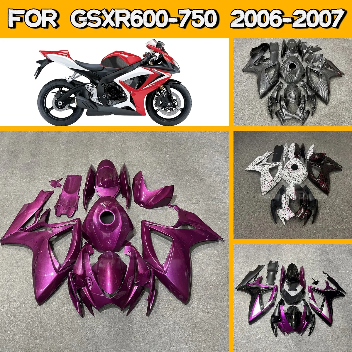 

2006 2007 GSXR600 GSXR750 Aftermarket Body Work Injection Fairings Perfect Fit for 06 07 Suzuki GSXR 600 750 Fairing Kit