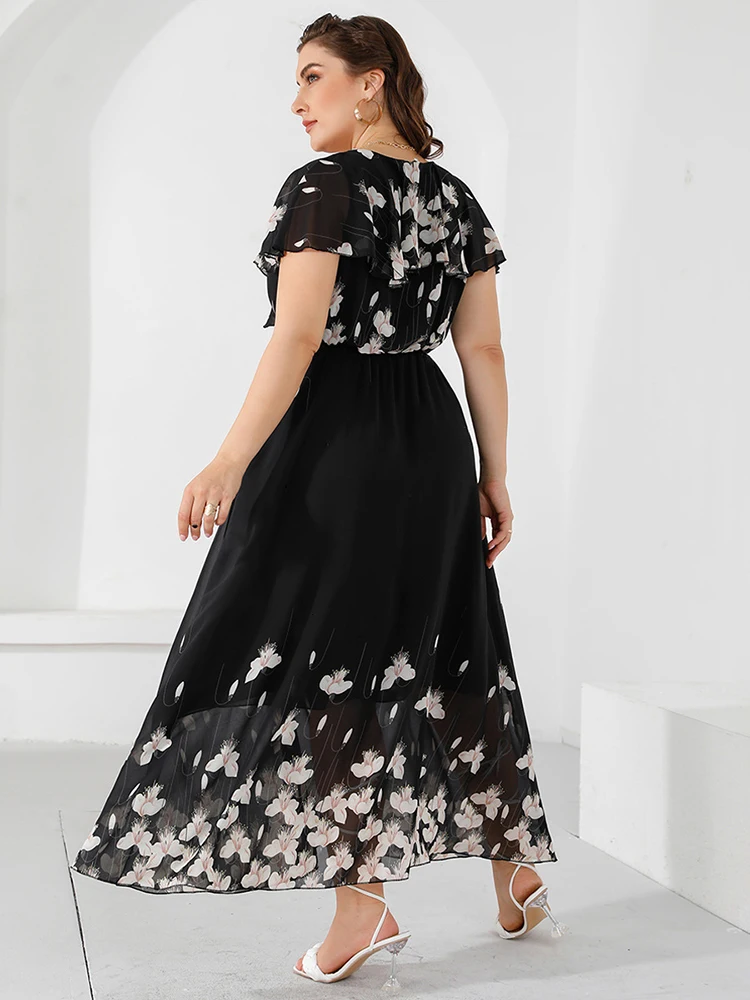 2023 Women Dress Short Sleeve Summer Woman Black Long Dresses Floral Dress Party Elegant Maxi Dress Plus Size Evening Dresses