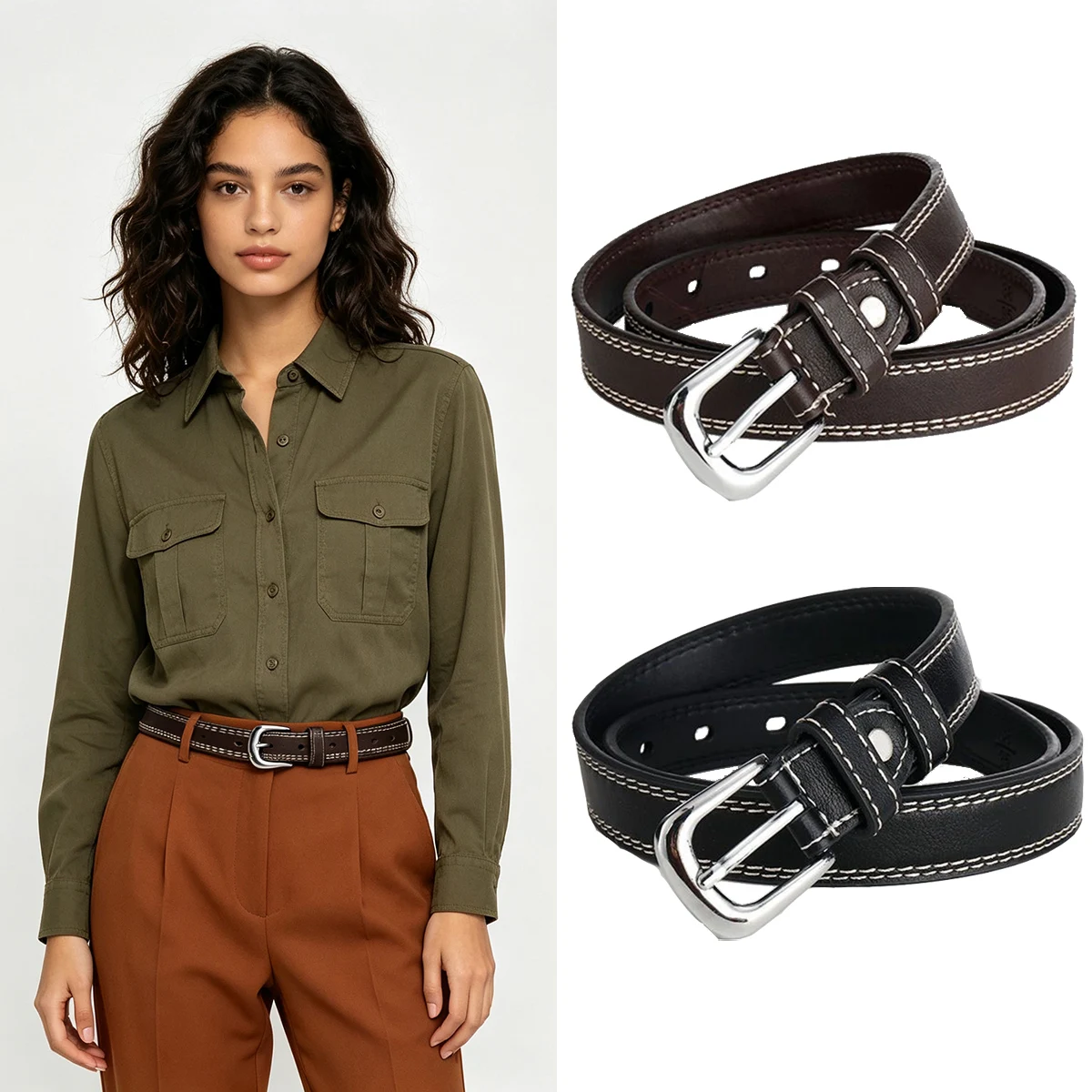 1PC  Women's thin waistband, vintage needle buckle waistband, daily commuting clothing accessories, 2 colors black and coffee