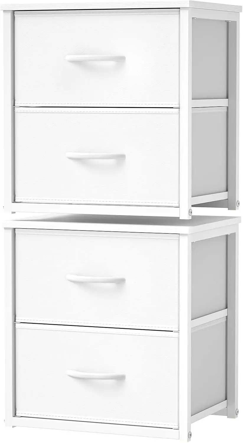 

2-Pack Stackable Storage Drawers (4 Drawers Total), White Closet Organizer with Wooden Top & Metal Frame, Freestanding or Sta