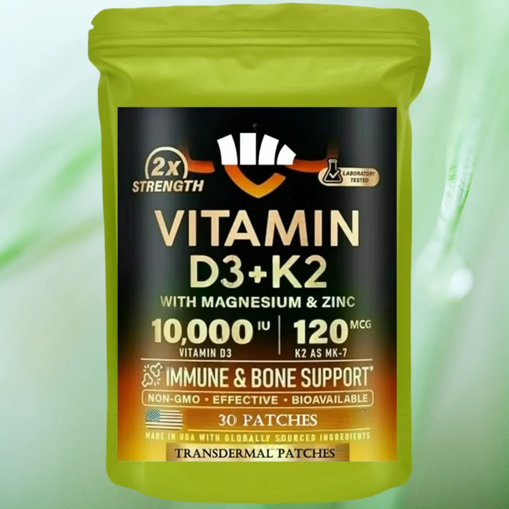 30 Patches Vitamin D3 & Vitamin K2 Transdermal Patches Natural Energy, Mood, Metabolism & for Bone & Teeth Health
