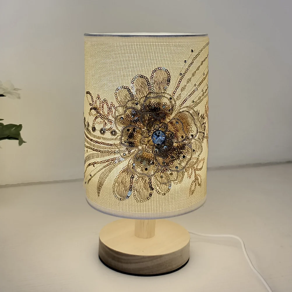 

Cloth Table Lamp 3D Floral Pattern USB Powered Bedside Light Bedroom Desk Decoration Table Light Home Decoration