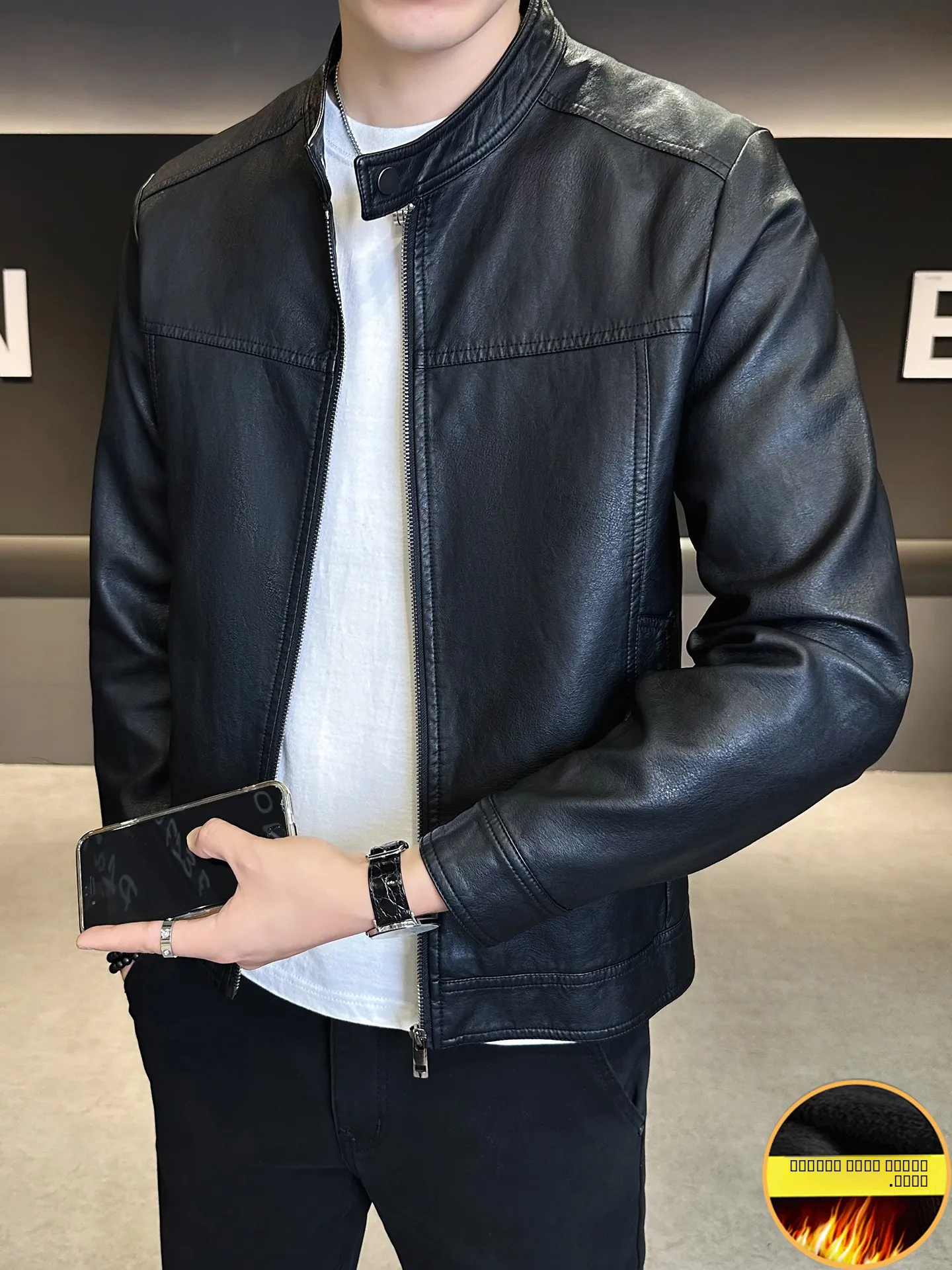 

Мужская утепленная приталенная куртка из искусственной кожи с воротником-стойкой, осенне-зимняя, модная, новинка 2025 года