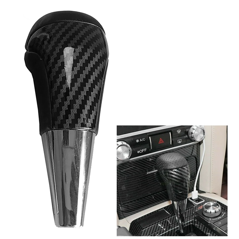 For Toyota Land Cruiser Carbon Fiber PU Leather Automatic Shifting AT Shifting Pusher Gear Shift Knob Head Cover