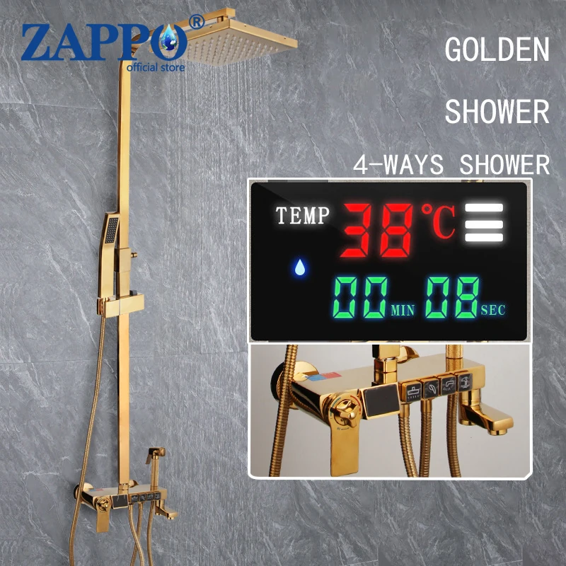 ZAPPO Thermostatic Shower System Digital Display Shower Faucet Set Wall Mounted Multi functional Rain Shower Set Tub Spout Mixer