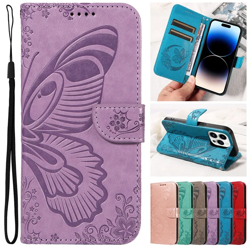 Fashion Butterfly Leather Case for Oppo Reno8 T 8Lite Reno 7 Z 7Lite Reno6Z 5Z 5F 5G Card Slots Soft Phone Protect Wallet Cover