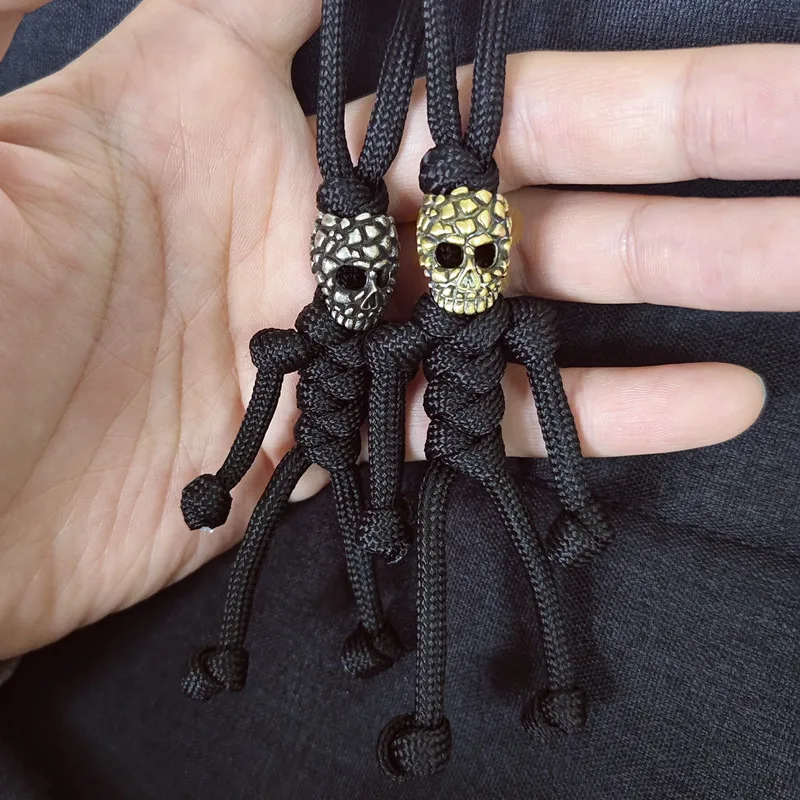 Paracord Weave pendant Stone skulls Knife beads DIY Rope braided keychain ornament Outdoor Backpack Lanyard