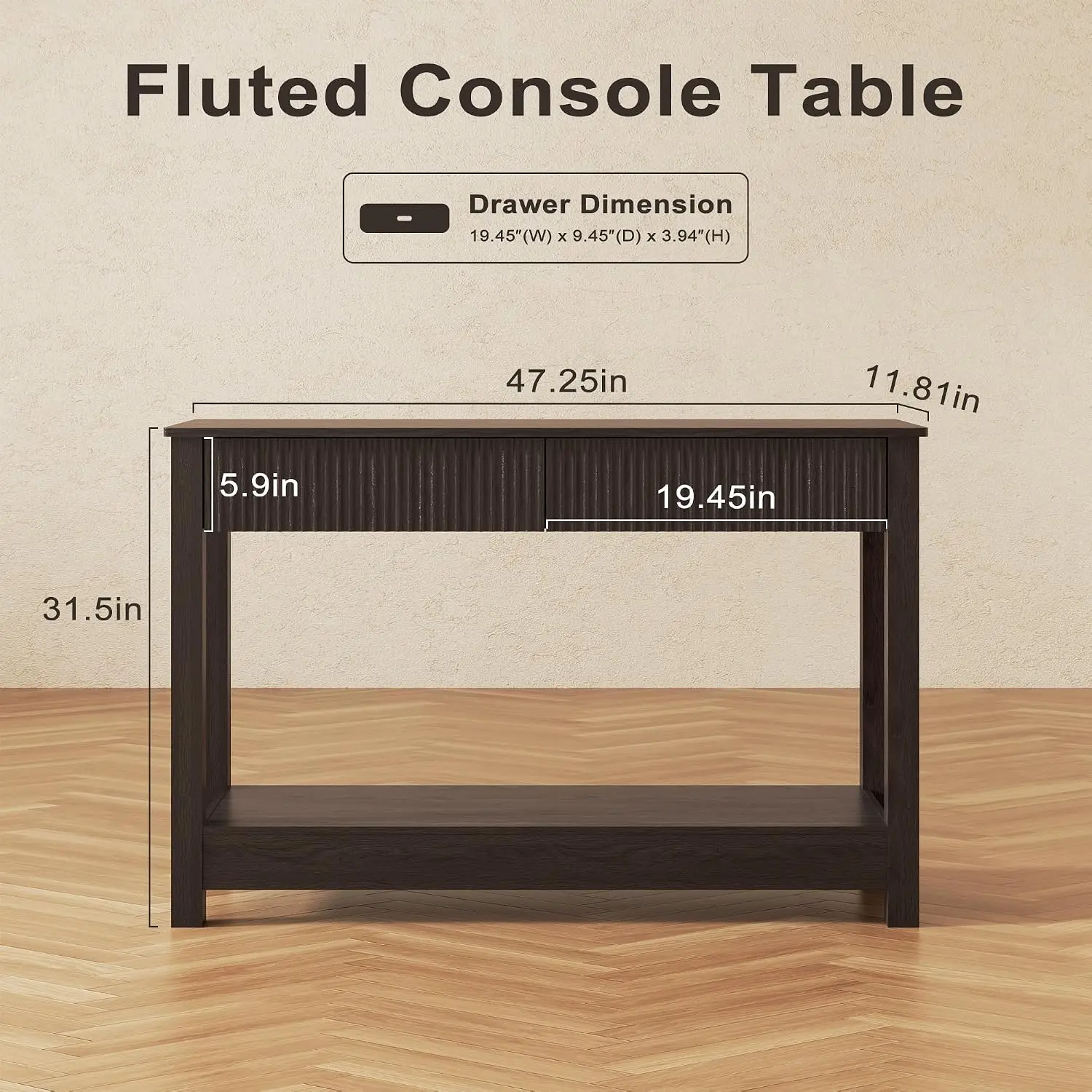 Fluted Console Table with 2 Drawers, 47