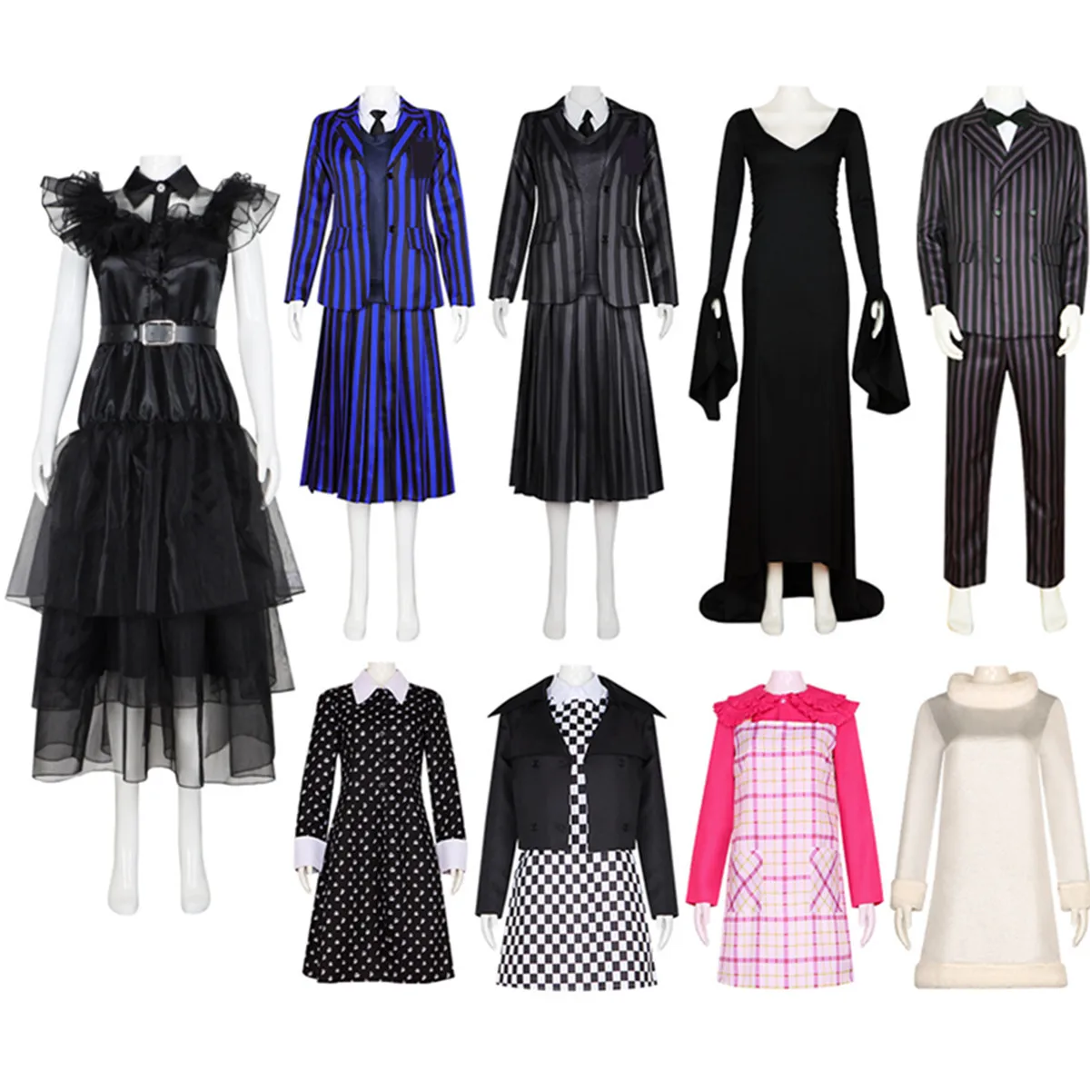 

Wednesday Addams Nevermore Academy School Uniforms Halloween Purim Masquerade Party Family Parent-child Cosplay Costume