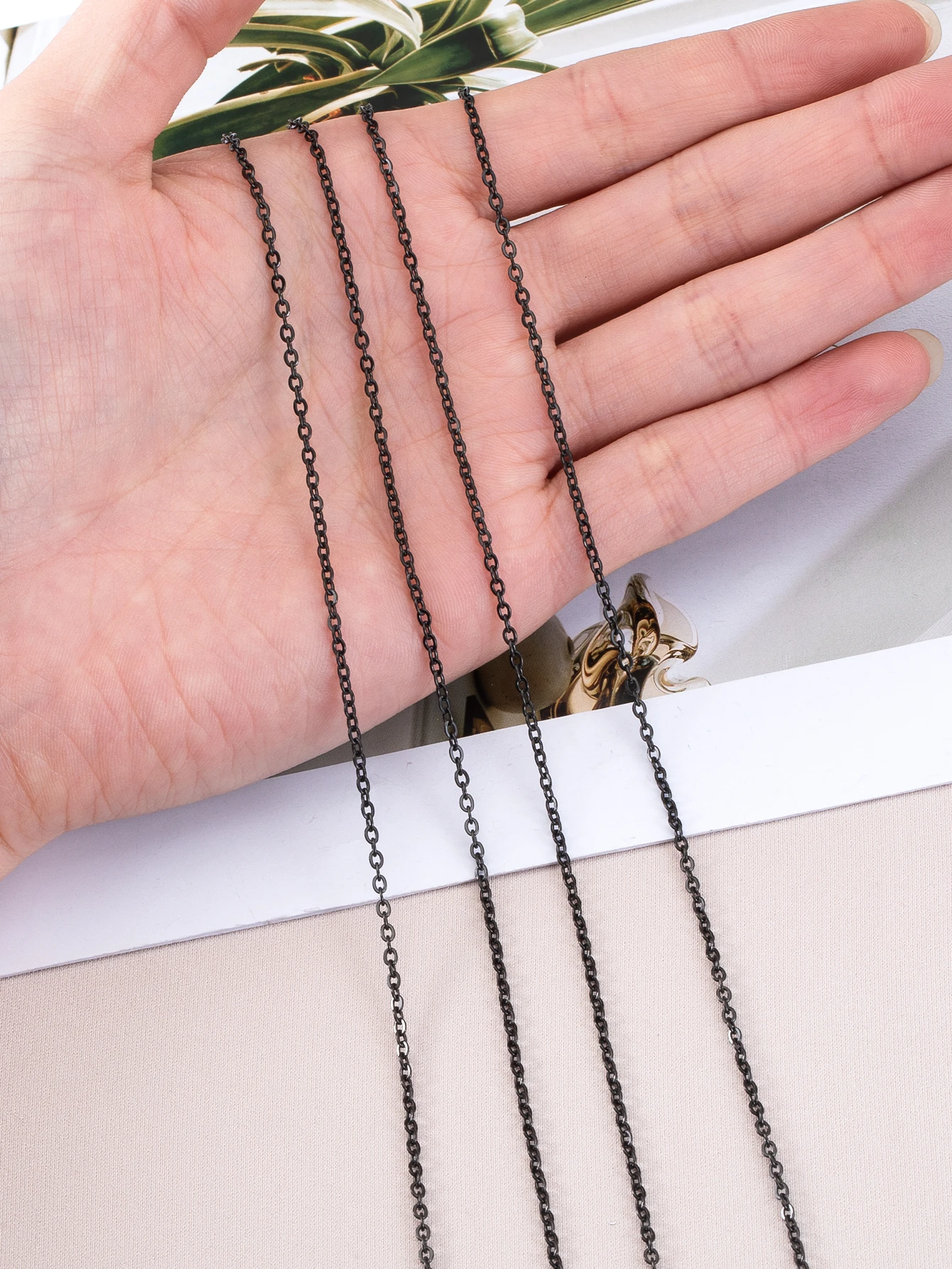 2Meters Stainless Steel Black Chain Flat O Shape Jewelry Chains for DIY Jewelry Making Necklace Bracelet Basic Accessories