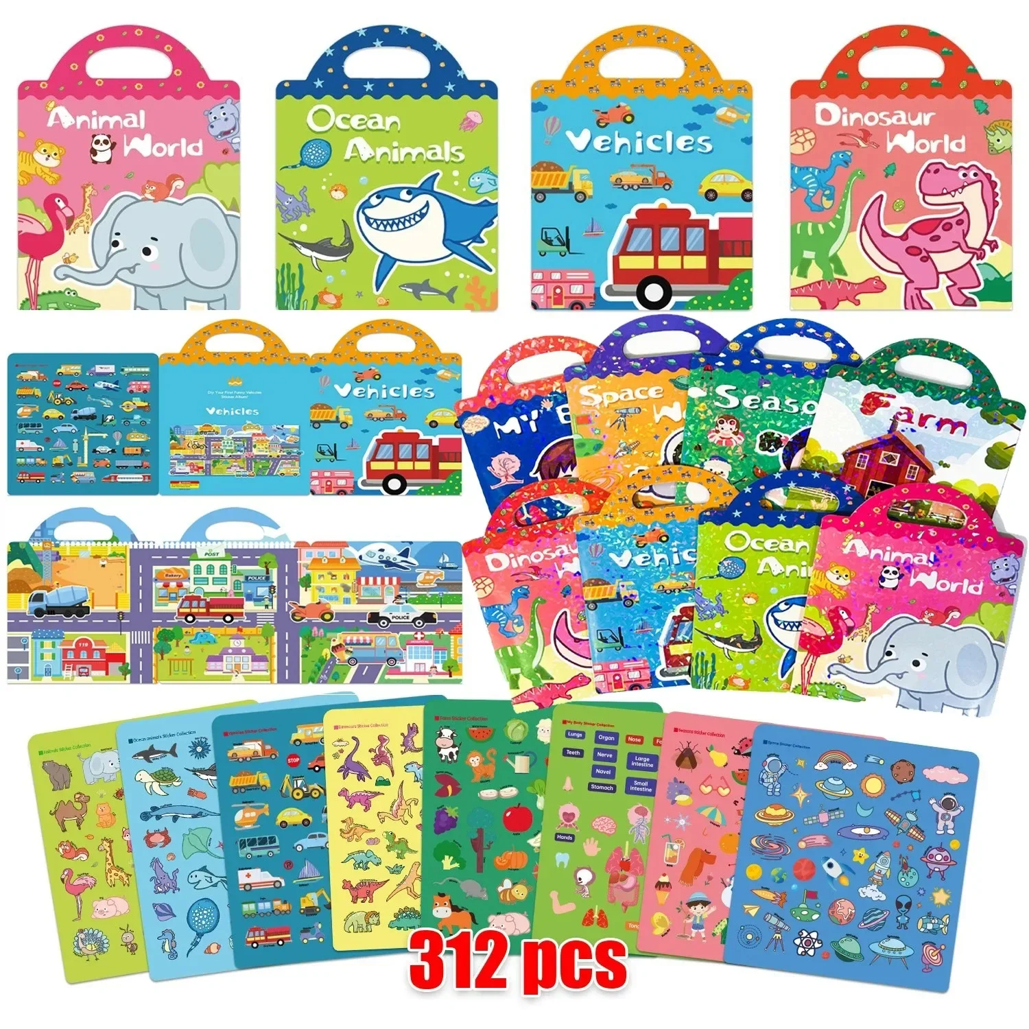 Portable Jelly Sticker Books Cognitive Game Toys Animal DIY Puzzle for Children Kids Quiet Book Montessori Early Education BOOK