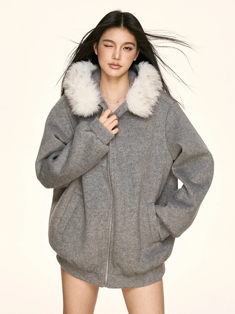 

Aaisup ey Hooded Thiened Cotton Jaet with Fur Collar Casual Loose ort Sle for Women Trendy Slimming Autumn Winter Coat