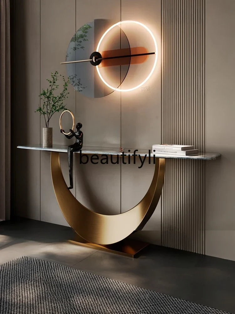 Minimalist art end-view Entry table Moon entrance table Semicircular luxury stone against the wall entrance table