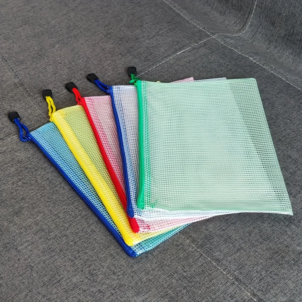 10Pcs Mixed Color Document Bag Mesh Zipper Pouch Document Waterproof Bag Stationery File Folders Storage Bags Expanding Files