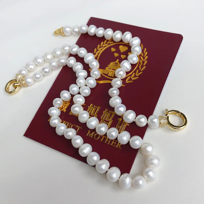 one Set  freshwater pearl white pink purple near round 8-9mm Necklace Bracelet image 4