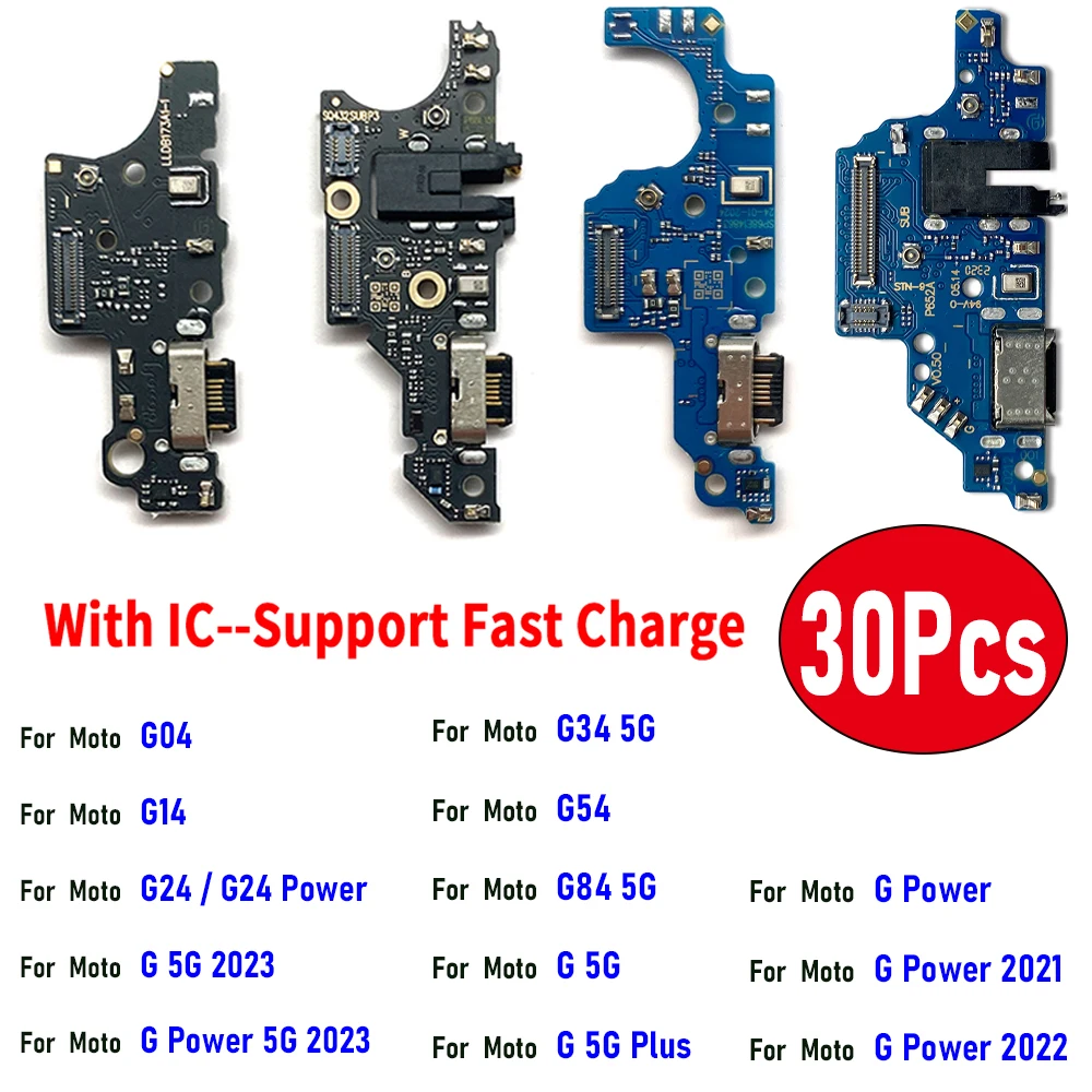 

30 шт., USB микро-разъем для зарядки, штекер для док-станции, гибкий кабель для Moto G14, G34, G54, G04, G24, G84 G, Φ 2023G, 2023G, мощность 2021