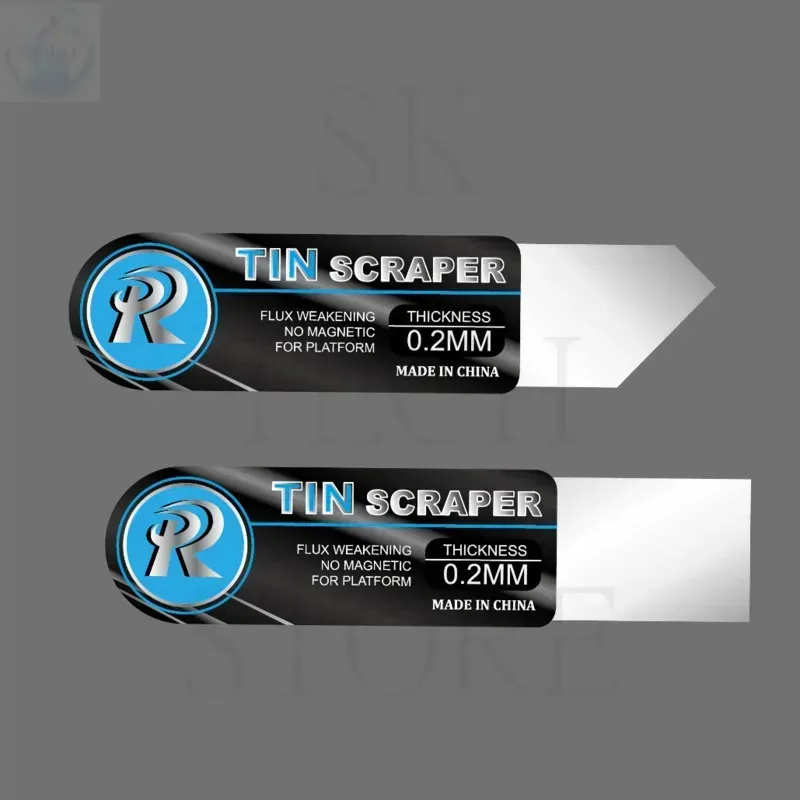 1 confezione Raschietto in stagno ad alta tenacità Spessore 0,20 mm Bocca piatta obliqua Riparazione del telefono cellulare Pasta saldante Coltello raschiante 2 pz/pacco