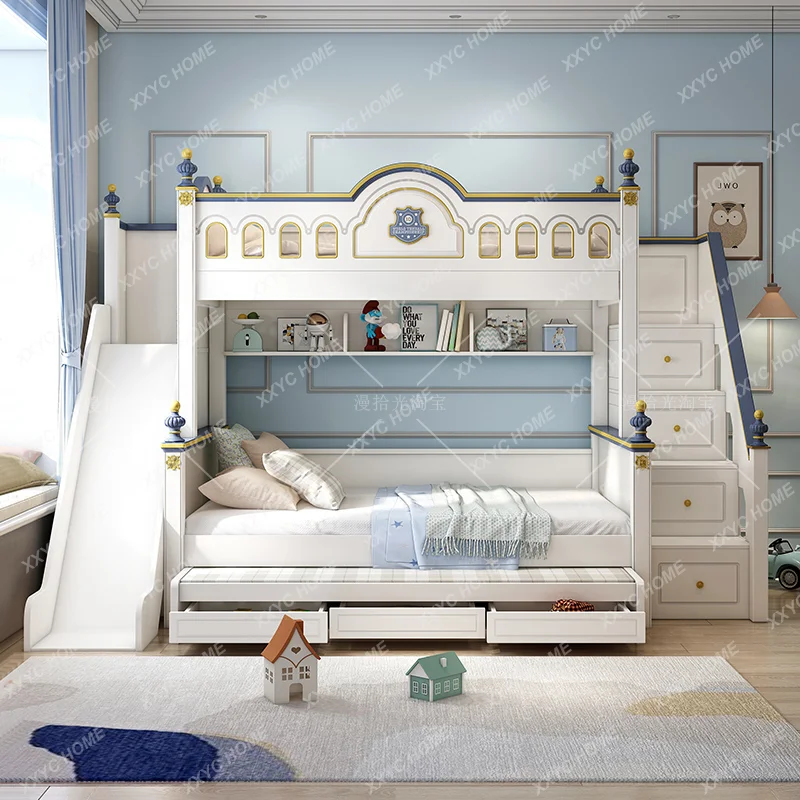 Bunk Bed Boy Height-Adjustable Bed Solid Wood Bunk Bed Double Bed Two-Bed Upper and Lower Bunk Small Apartment