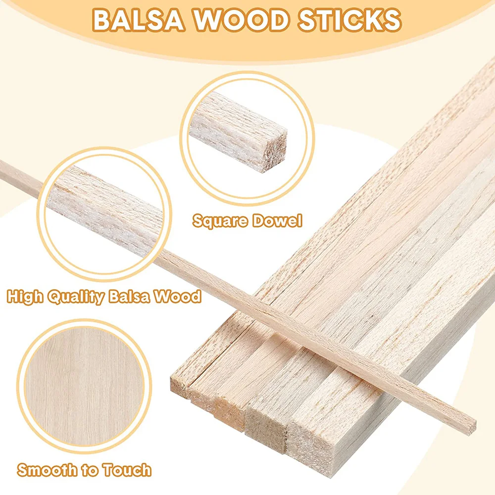 130pcs Balsa Wood Wooden Strip Craft Square Cudgel Model Toys Building Carving Handicraft DIY Accessories Balsa Stick