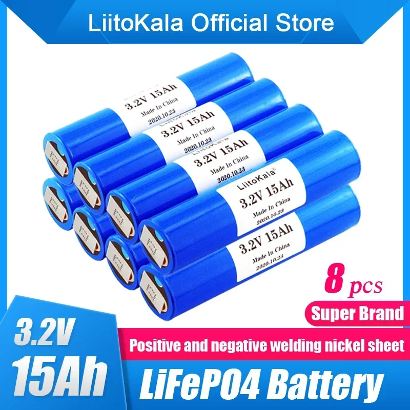 8pcs  LiitoKala 33140 3.2v 15Ah Lifepo4 Battery 5C High Power Suitable for DIY 12v 4S 24V 36V Electric Bike Scooter Tricycle