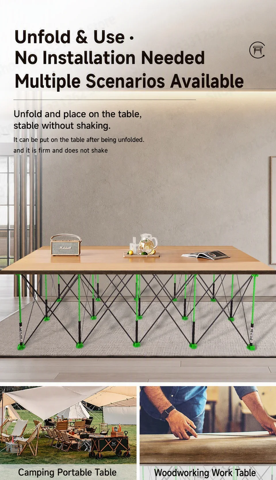 Heavy Duty Spider Workbench 3500kg Max, Folding Stand Bag, Quick Setup No Tool, Woodworking Garage Support 4 6 8 10 12 15 Legs
