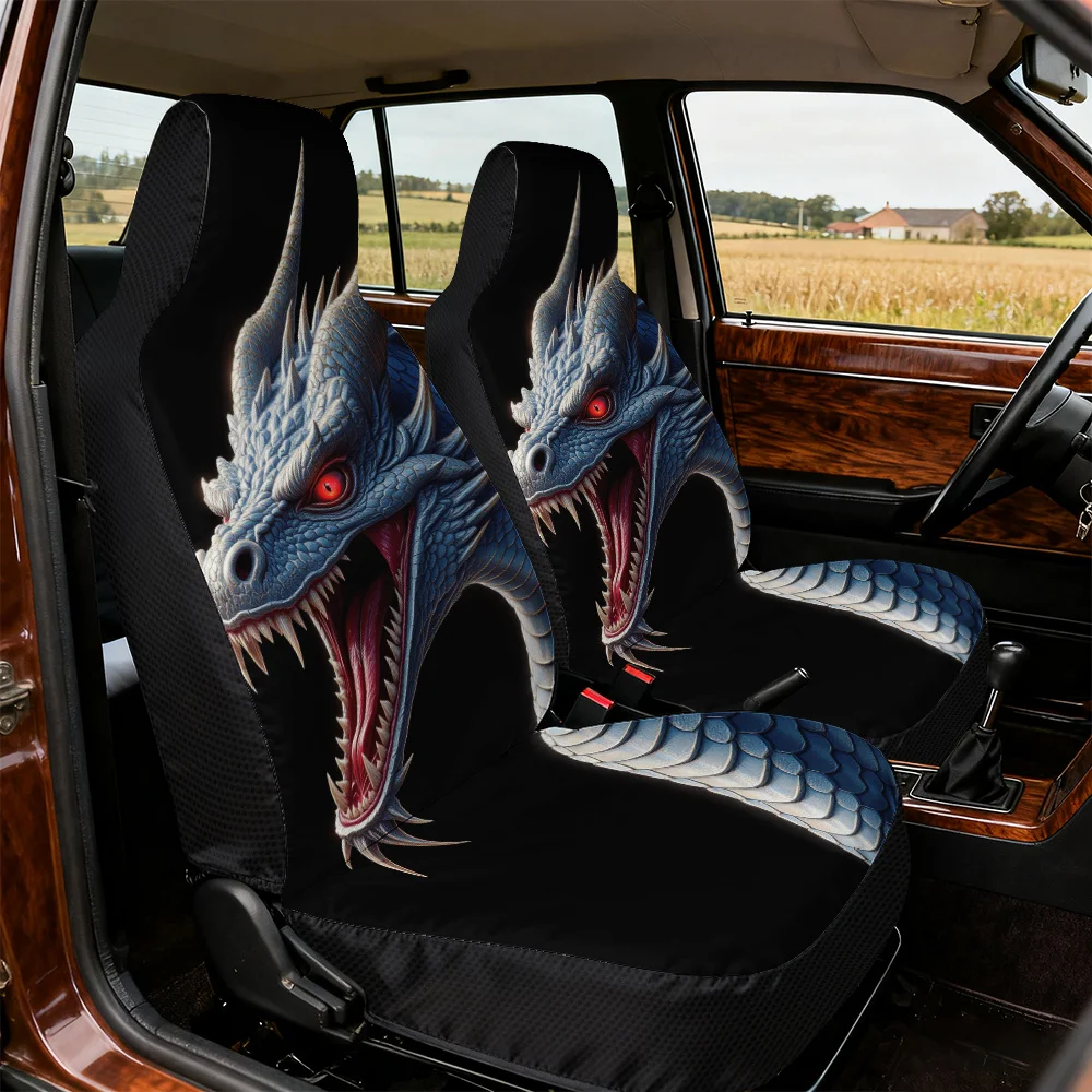 2pcs, Fantasy Dragon Head Pattern Car Seat Covers, Washable And Easy To Install, Compatible With Sedan And SUV Front Seats, Perf