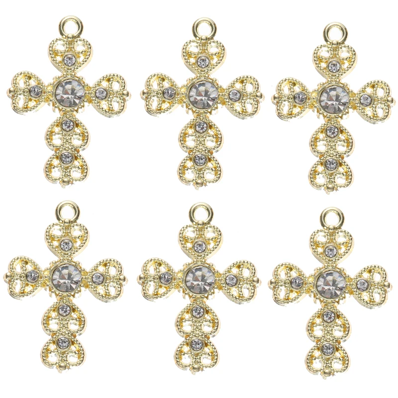 10pcs/lot Gold Plated Rhinestones Cross Charms Pendant DIY Earrings  Necklace for Jewelry Making Accessories