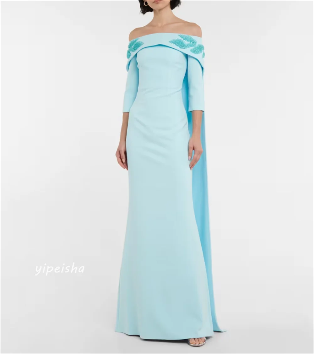 Customized Evening Jersey Draped Pleat Applique Graduation A-line Off-the-shoulder Bespoke Occasion Gown Long Dresses