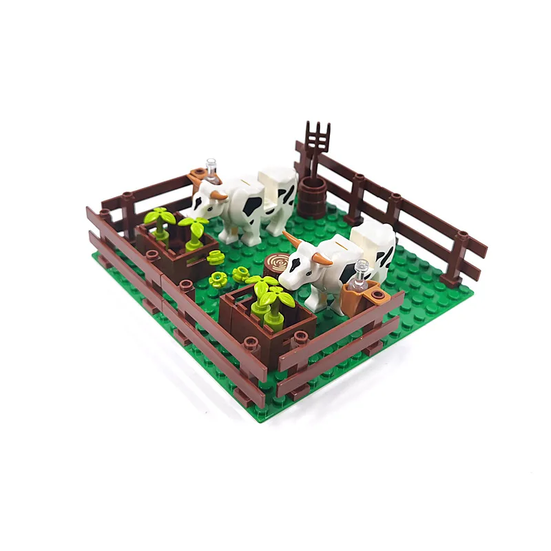 MOC Sheep Racecourse Chicken Nest Panda Cowshed Small Particle Farm Animal Building Scene Assembly Toys Compatible with LEGO