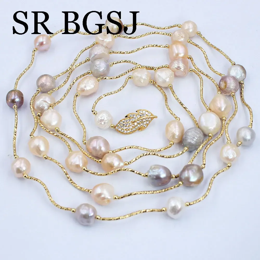 9-11mm Hot Style Wedding Women Jewelry Gift Natural Freshwater Pearl Coral Long Sweater Necklace 48inch