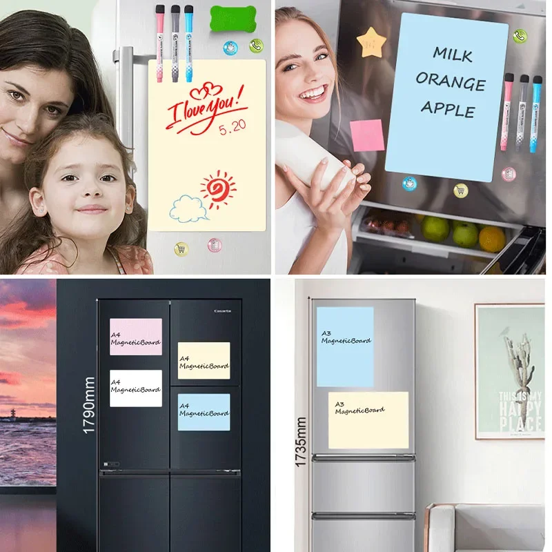 A3 A4 A5 المغناطيسي الجاف محو مجلس اللون الثلاجة المغناطيس ماركر ورقة المطبخ قابل للمسح مرنة الثلاجة مذكرة قائمة البقالة #4