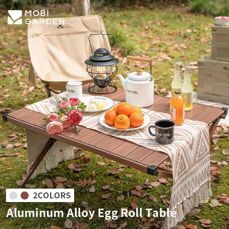 MOBI GARDEN Aluminum Alloy Egg Roll Table Outdoor Portable Folding Picnic Table Widen Design Garden BBQ Desk Camping Furniture