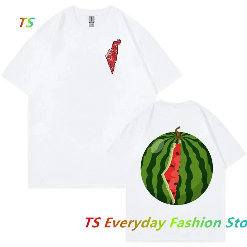 Funny Watermelon Double Sided Graphic T Shirts Men\'s Cotton T-Shirt Fashion Tops Summer Women Cotton T-Shirt Oversized Tees