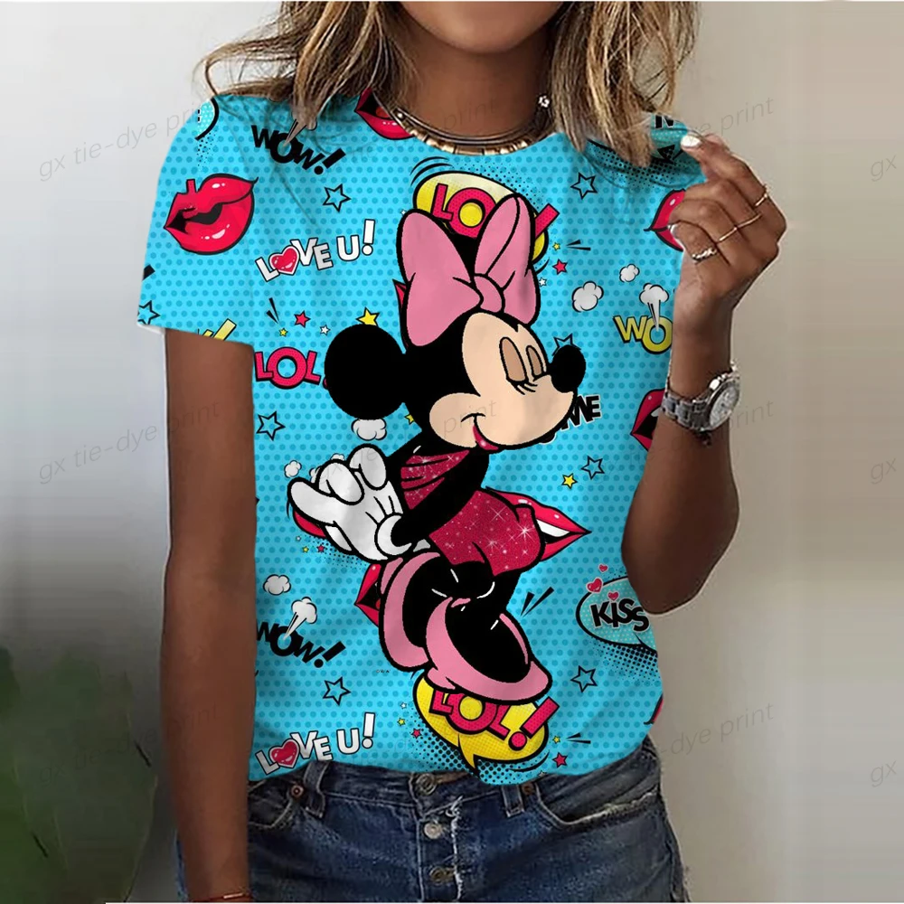 Disney Mickey Mouse Print Womens T-Shirt Ladies Casual Basis O-Collar Shirt Short Sleeve Ladies T-Shirt Minnie Graphic Printing