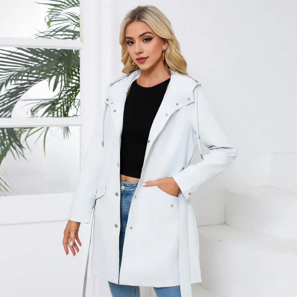 

Long-sleeved Jacket Stylish Women's Lace-up Hooded Trench Coat with Tight Waist Drawstring Fall Winter Outdoor for Splash