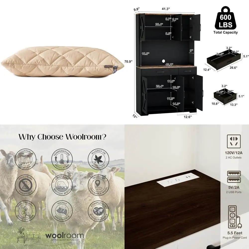 

Luxury Washable Wool Pillow - Standard Size, Breathable, Temperature-Regulating, Hypoallergenic, British Wool