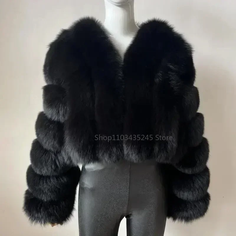 Faux Fox Fur Coat V-Neck Winter Woman Long Sleeve Warm Winter Coat Women Fashion Luxury New Fur Jacket Teddy Chic Outwear 2024