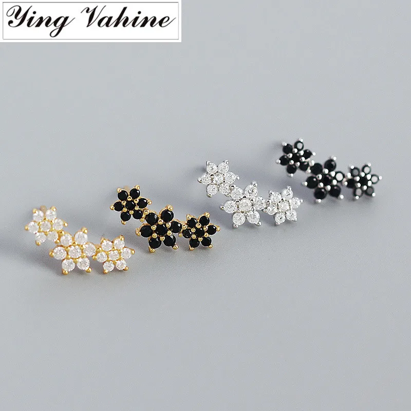 

ying Vahine 100% 925 Sterling Silver Lovely Flower Small Zircon Stud Earrings for Women Jewelry