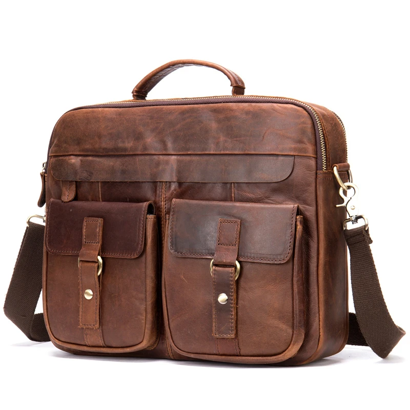 

Nesitu Highend Brown Black A4 Genuine Leather 14'' Laptop Executive Office Men Briefcase Portfolio Business Messenger Bag M8001