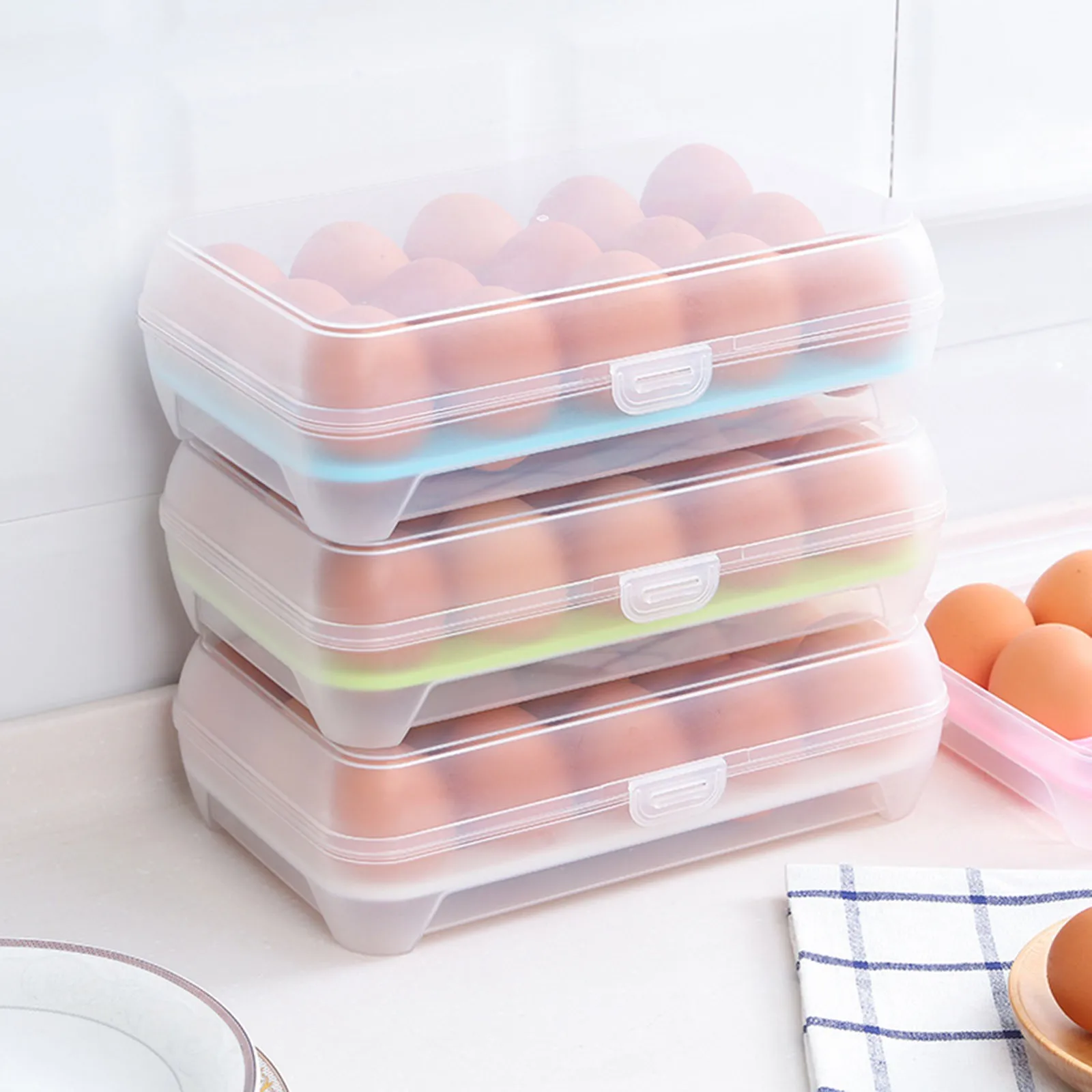 Single Layer Refrigerator Food 15 Eggs Airtight Storage Container Plastic Box