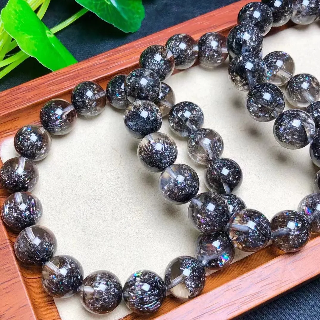 Unit One Bracelet 14mm High Quality Natural Black Currant Quartz Crystal Healing Bead Bracelet