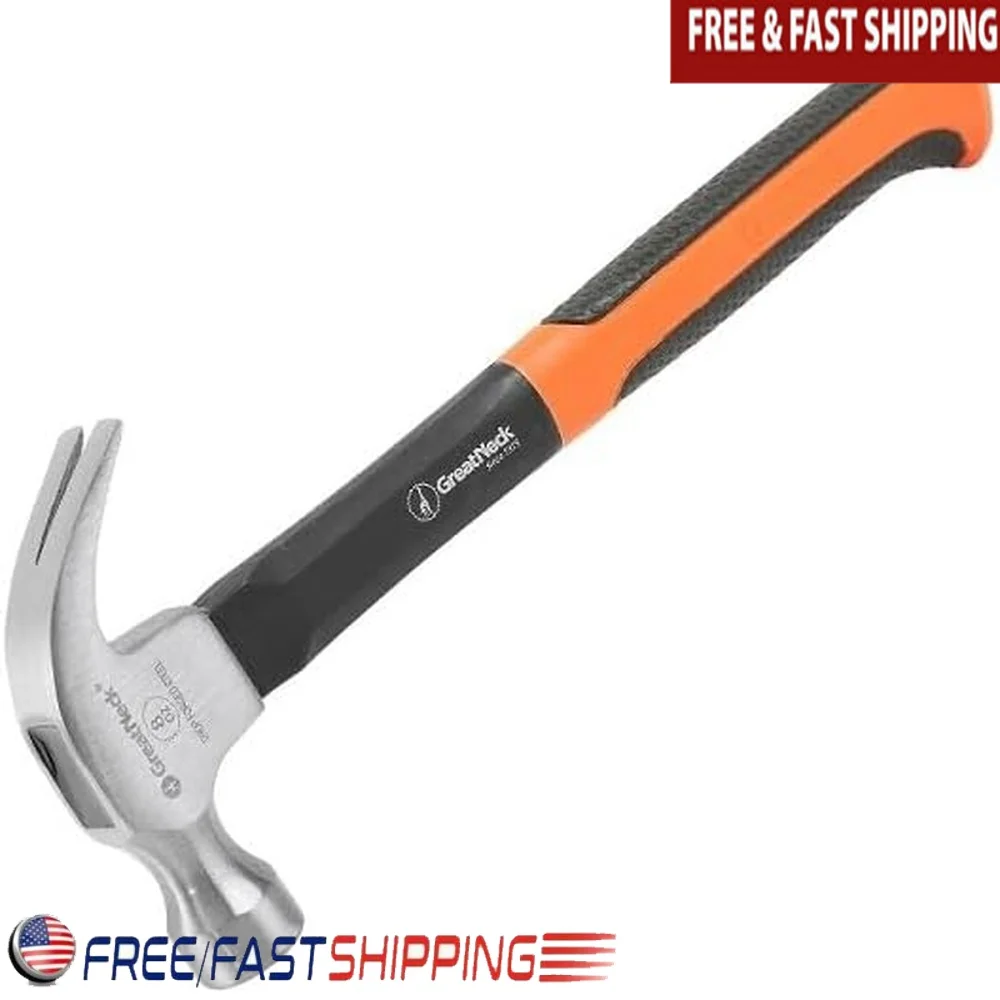 

Durable 8 Oz Fiberglass Claw Hammer with Rubber Grip Lightweight Nail Hammering Tool DIY Projects Home Improvement