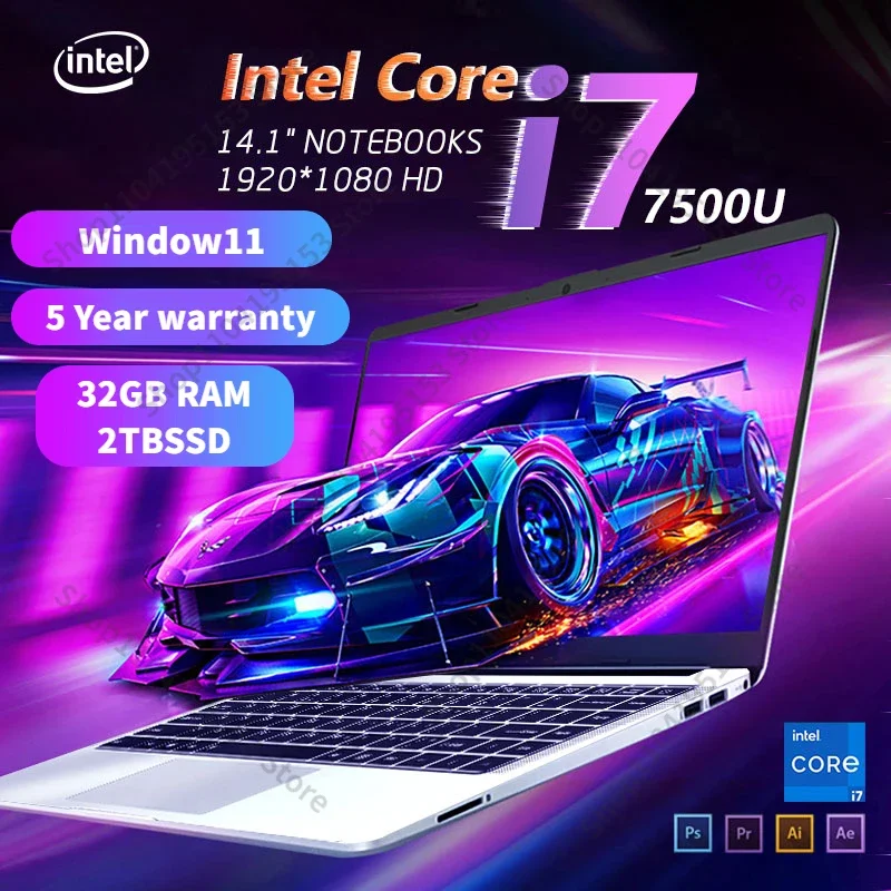 แบบพกพา Windows 11 i7 คอมพิวเตอร์แล็ปท็อป PC Intel Core i7-7500U 14.1 "I7 โน้ตบุ๊ค 32GB RAM 2TB SSD สํานักงานศึกษาแล็ปท็อป