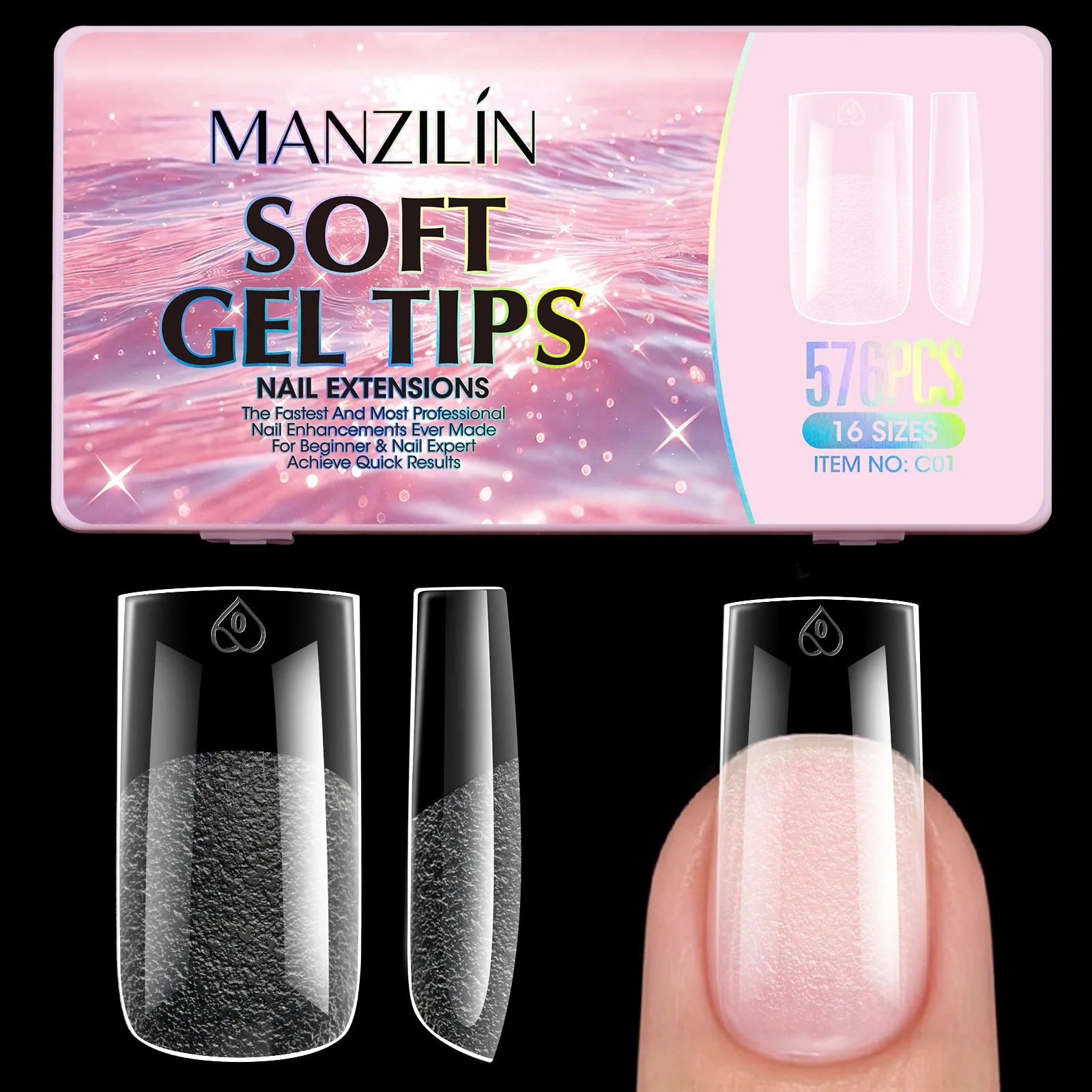 576pcs Full Cover Press on Nail Tips Stiletto Almond Square Coffin French False Fake Soak Off Gel Nail Extension Tips Capsule