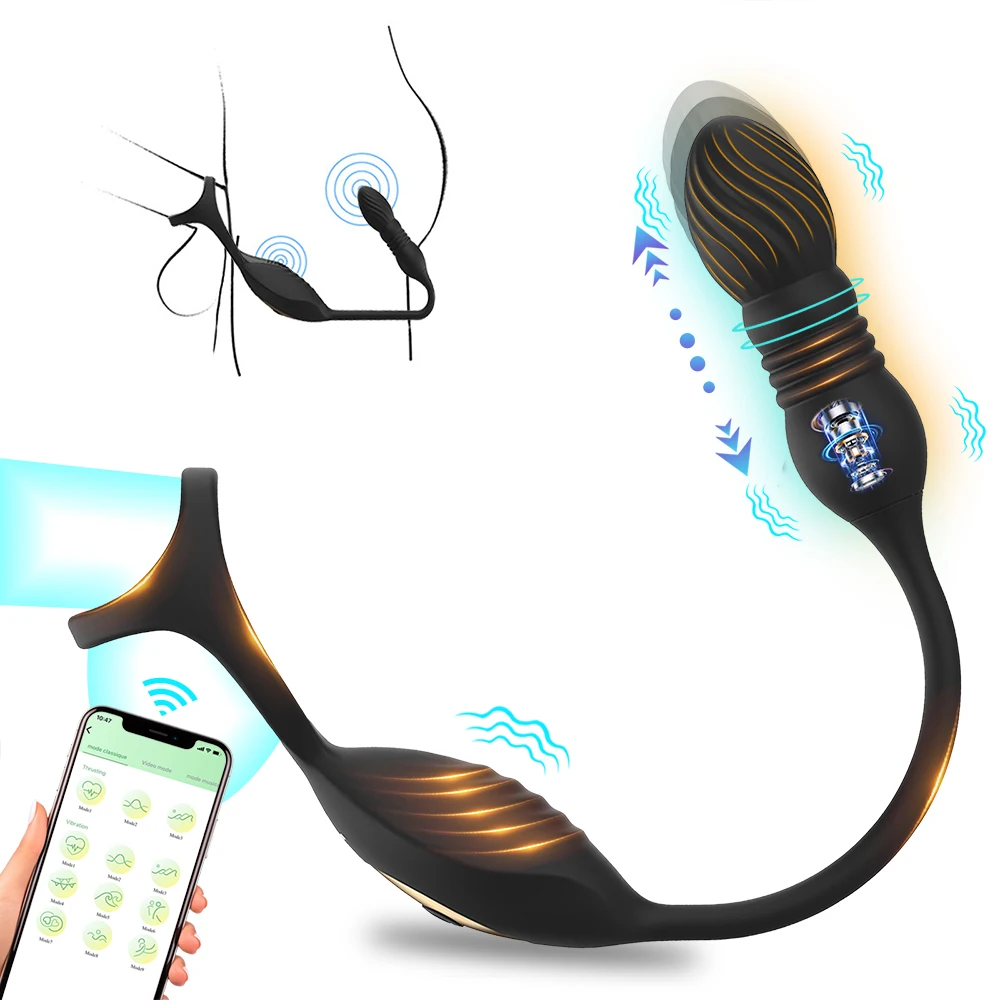 لاسلكي عن بعد تلسكوبي الشرج هزاز APP التحكم بعقب المكونات جهاز تدليك للبروستاتا مع حلقة القضيب العجان محفز AdultToy #1