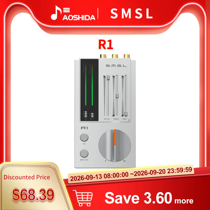 SMSL R1 ゲーミングDAC ヘッドホンアンプ 光デジタル/同軸/USB入力対応 マイクEQ調整機能付き 3.5mm/4.4mmヘッドホンジャック