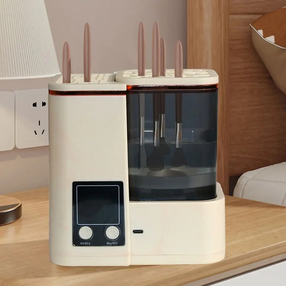 Image 5: Machine de nettoyage de pinceaux de maquillage portable, sécheuse électrique automatique pour pinceaux de maquillage, minuterie LCD, 2 modes de lavage, nettoyeur de pinceaux cosmétiques