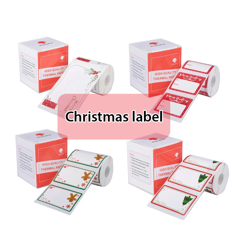 Phomemo Merry Christmas Sticky Labels for M110/M200 Printable Thermal Adhesive Paper Round Square Clothes Tags