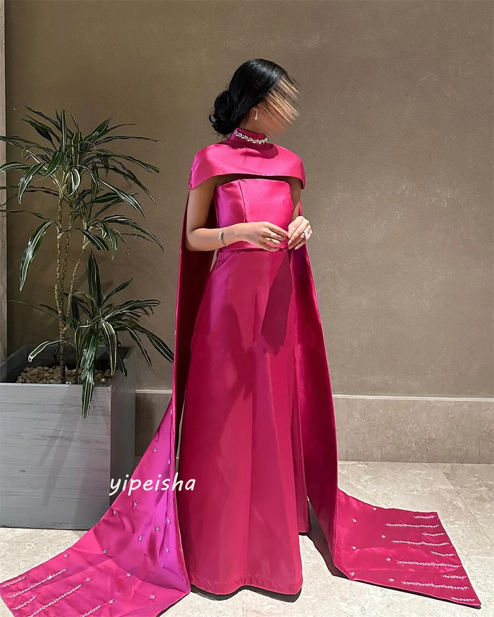 Customized Yipeisha Formal Modern Style  Evening High Collar A-line Beading Floor-Length s Bespoke Occasion Dresses