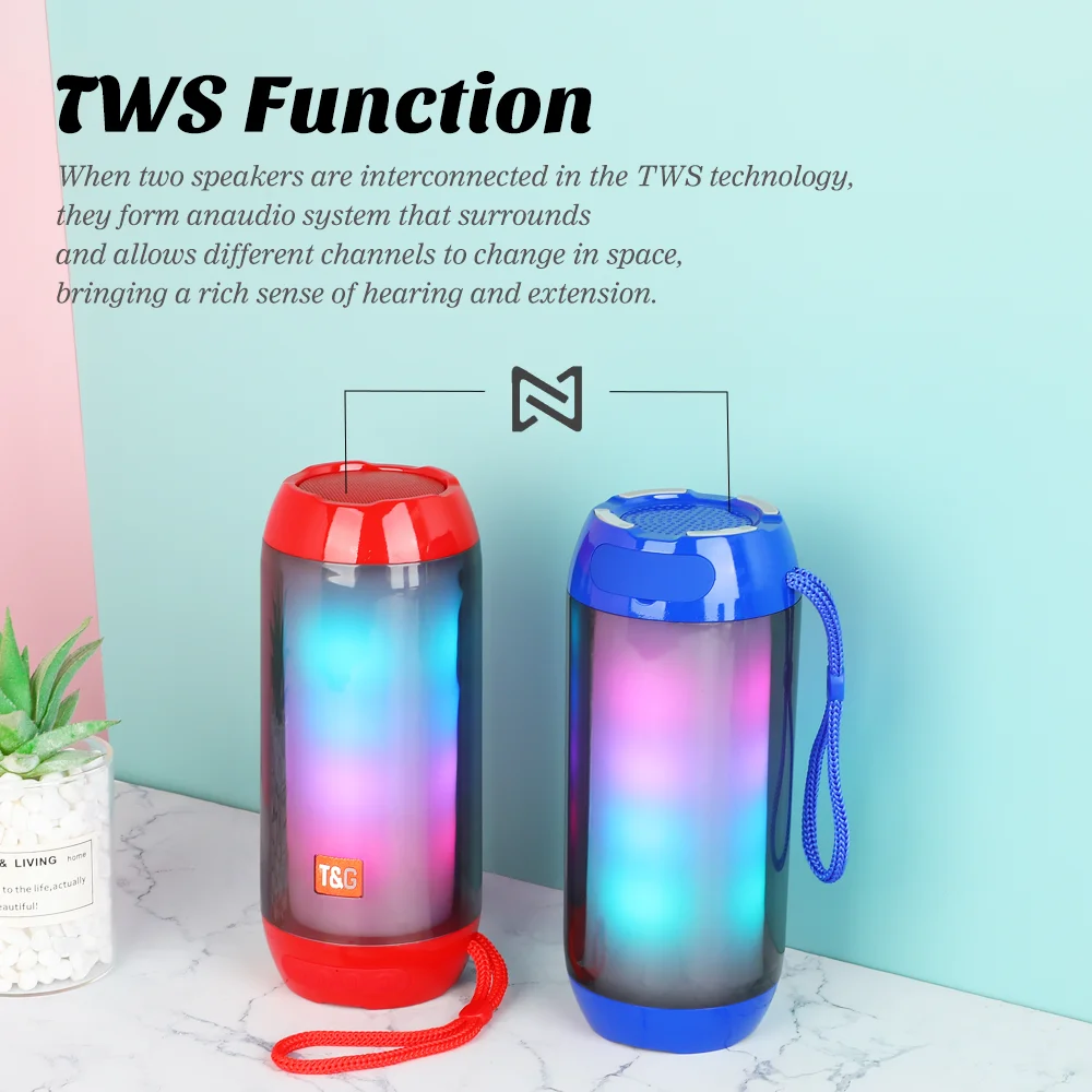 New TG643 Portable Speaker Bluetooth Column Wireless Waterproof Speakers Subwoofer Outdoor Bass Loudspeaker with LED Light